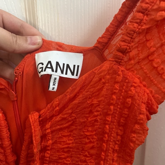GANNI Ruched Orange Midi Dress - Picture 4 of 5